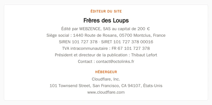 Coordonnées légales de l&rsquo;éditeur et de l&rsquo;hébergeur du site